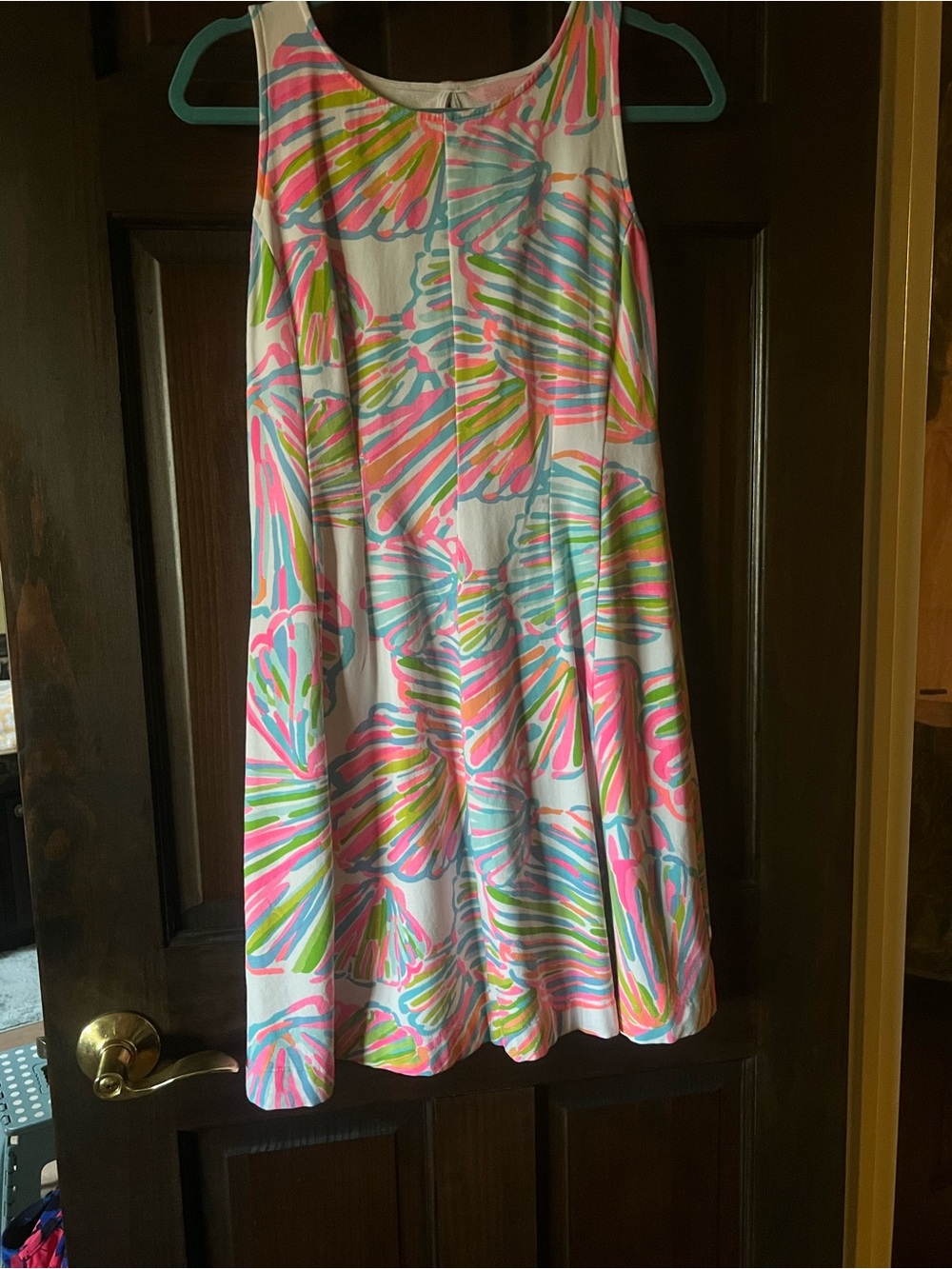 Lilly Pulitzer White A-Line Skirt with Pink, Green & Blue Shell Print
